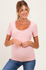 Blush Lace Trim Ribbed Maternity Top