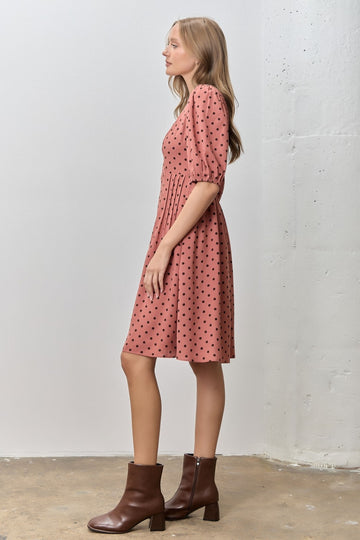 Marsala Polka Dot Puff Sleeve Dress