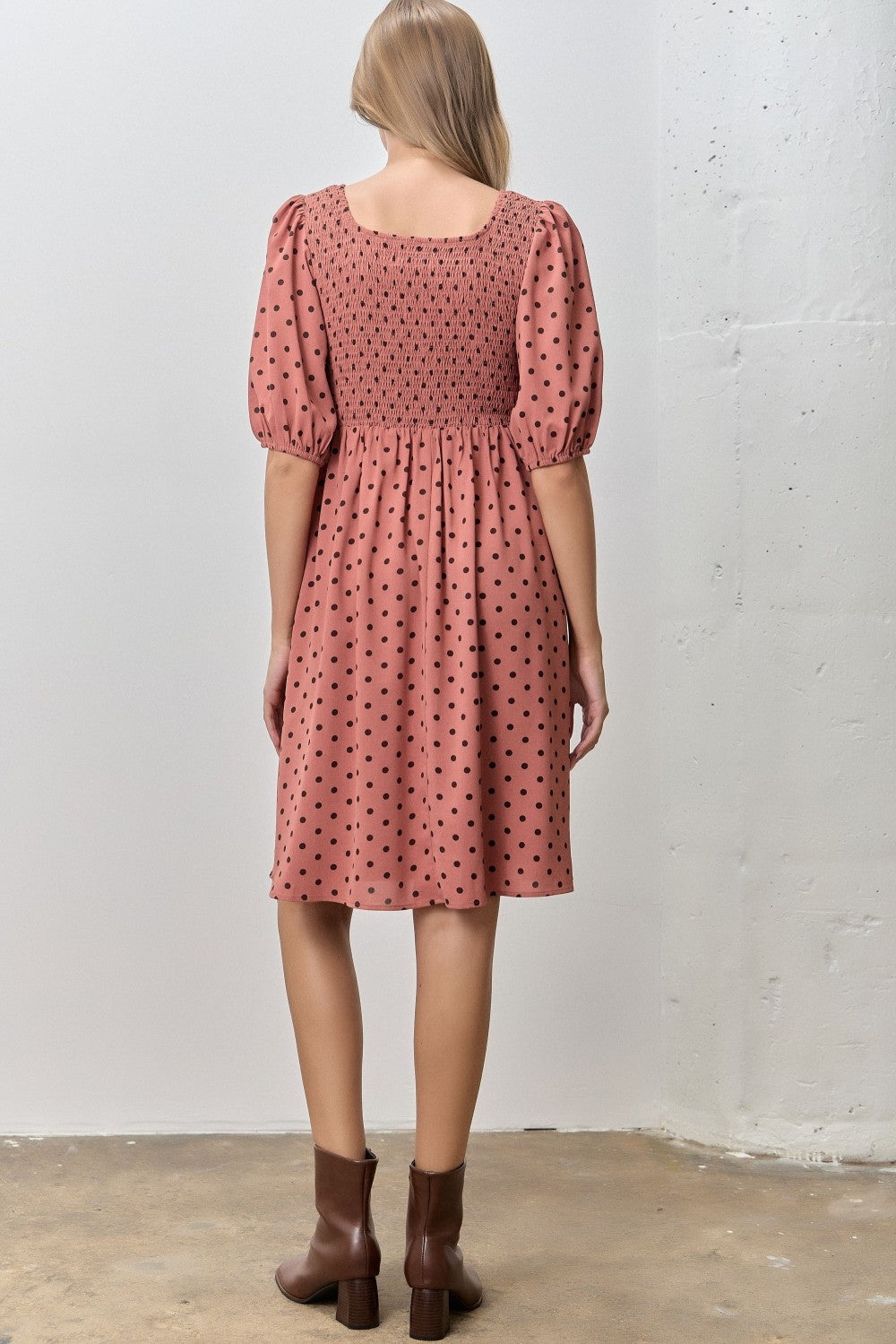 Marsala Polka Dot Puff Sleeve Dress