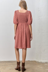 Marsala Polka Dot Puff Sleeve Dress