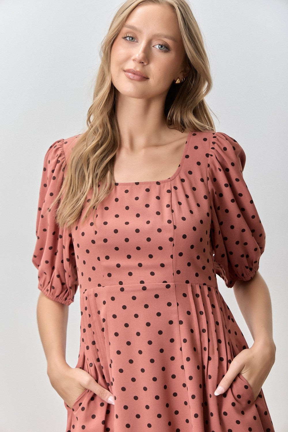 Marsala Polka Dot Puff Sleeve Dress
