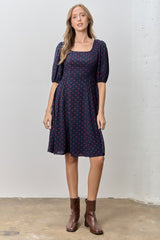 Navy Polka Dot Puff Sleeve Dress
