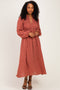 Marsala Polka Dot Smocked Midi Shirt Dress