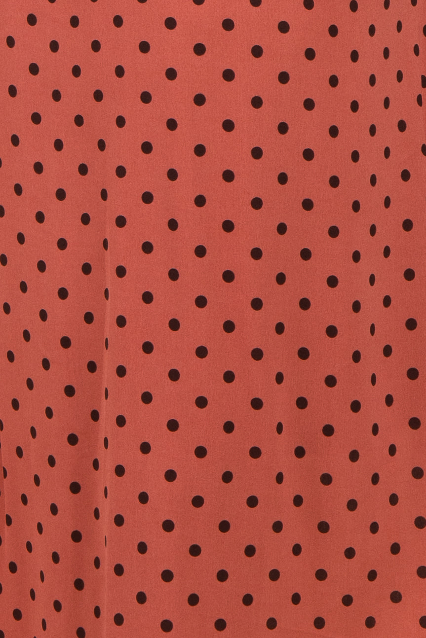 Marsala Polka Dot Smocked Midi Shirt Dress