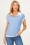 Light Blue Stripe Trim Maternity Collared Top