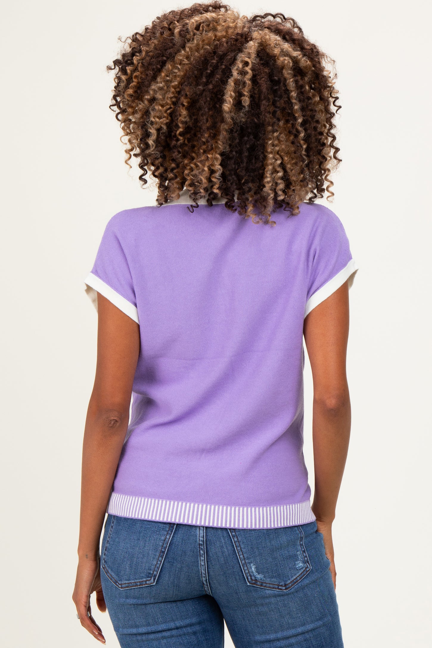 Lavender Stripe Trim Maternity Collared Top