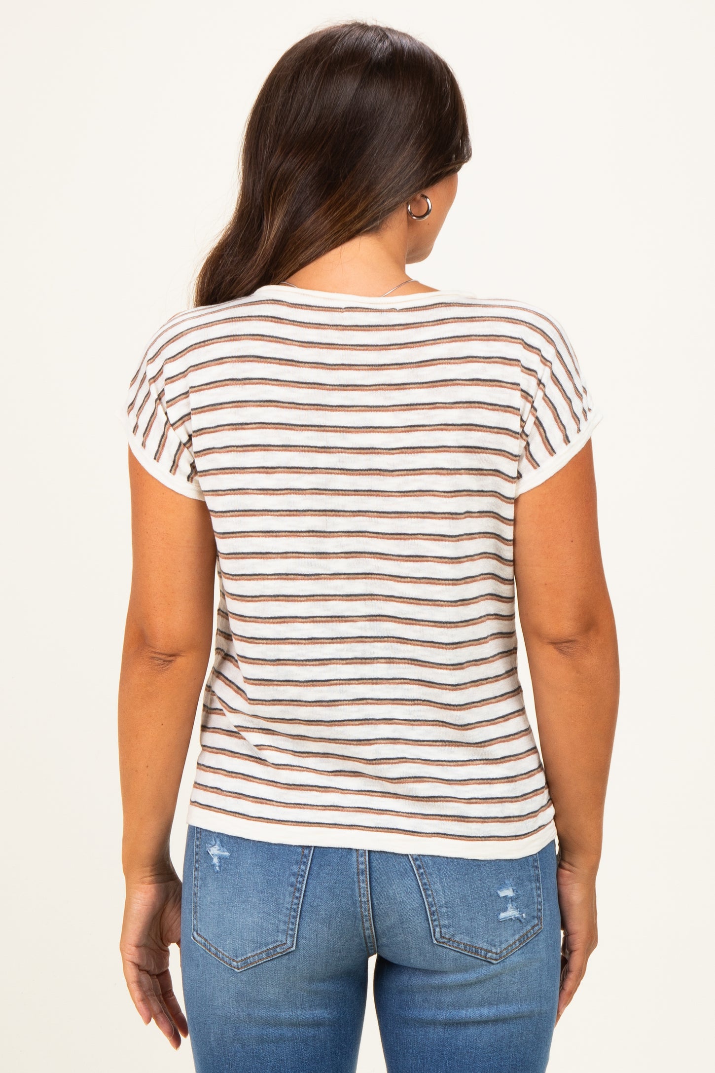 Charcoal Split Neck Striped Knit Maternity Top