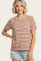 Tan Striped Solid Trim Tee