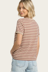 Tan Striped Solid Trim Tee