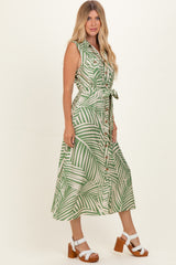 Sage Printed Sleeveless Maxi Shirt Dress