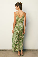 Sage Printed Waist Tie Maxi Dress