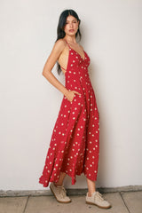 Red Polka Dot Open Back Maxi Dress