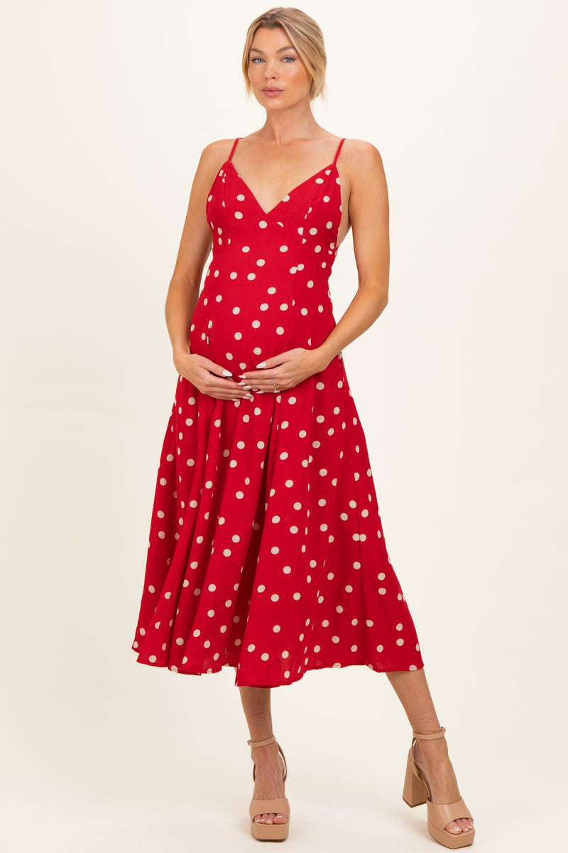 red polka dot maxi dress Open Back Maternity Perfect for summer events #597861 03 Option:Dress Only Formal Suits H&m Relaxed-Fit