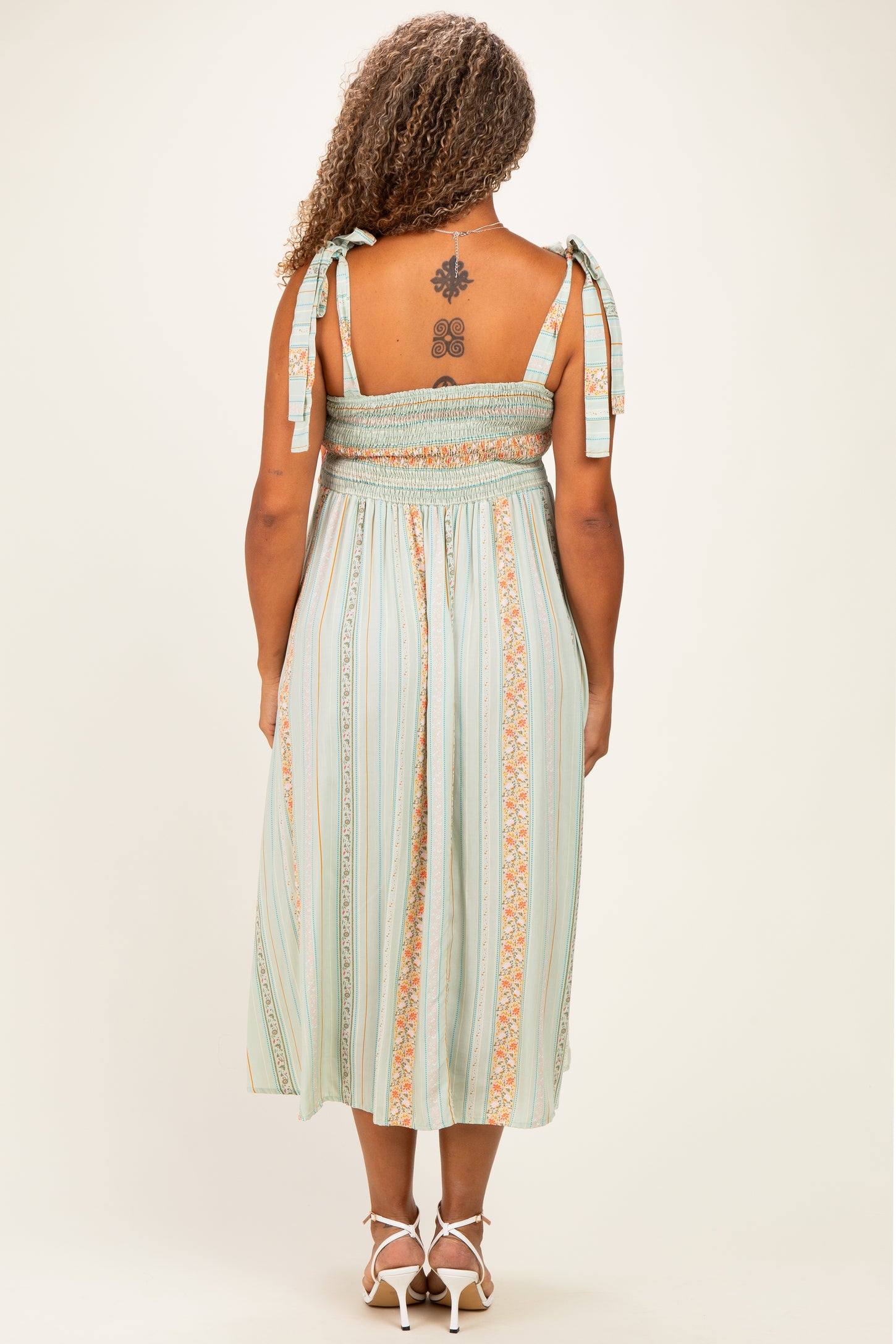 Sage Plus Floral Tie Shoulder Woven Midi Dress