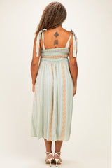 Sage Plus Floral Tie Shoulder Woven Midi Dress