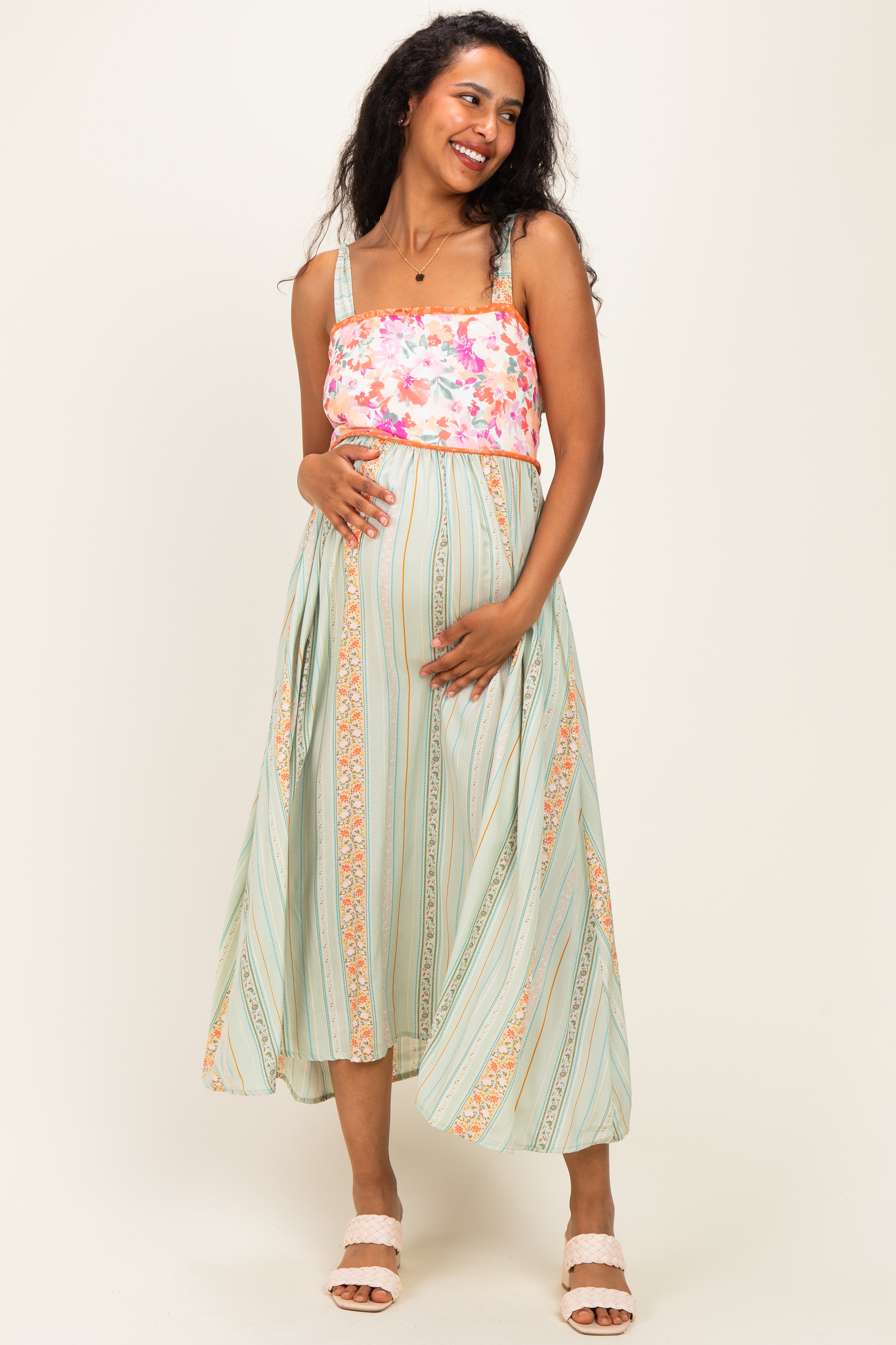 pinkblush maternity dresses Beige Ruched Fitted Dress The square neckline adds a touch of charm Maternity Dress Long Pink Blush