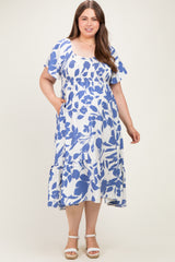 Blue Ivory Plus Sweetheart Smocked Front Floral Maternity Maxi Dress