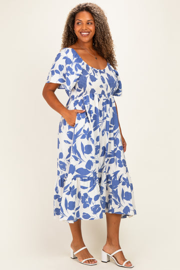 Blue Ivory Plus Sweetheart Smocked Front Floral Maxi Dress