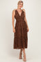 Brown Polka Dot Plisse Shoulder Tie Dress