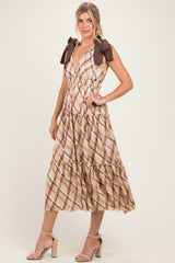 Brown Plaid Shoulder Tie Dress