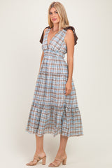 Blue Plaid Shoulder Tie Dress
