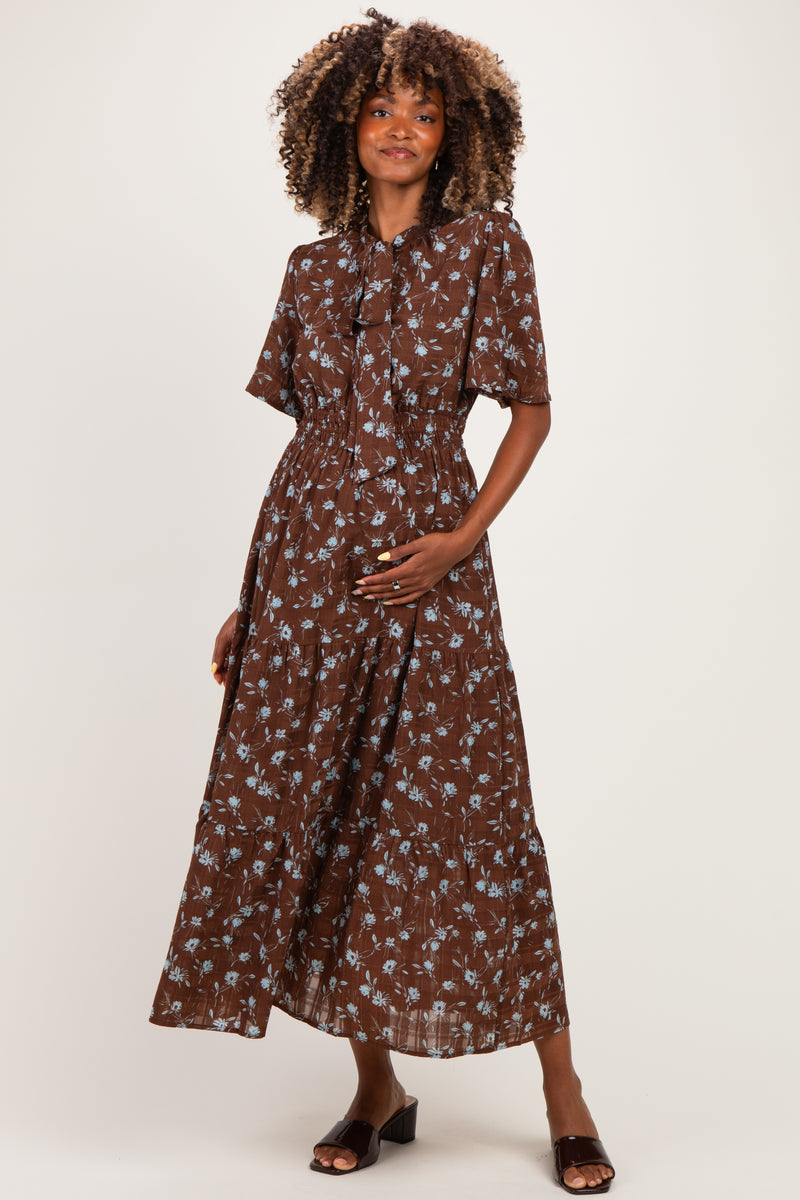 brown flower dress Floral Neck Tie Tiered Maternity Midi – PinkBlush Chiffon Sequins A-line V-neck Shes made from our going out Size:US 24Plus  / UK 28 / EU 54
