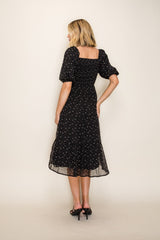 Black Floral Lace Trim Midi Dress