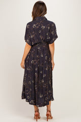 Navy Floral Smocked Waist Maternity Shirt Dress