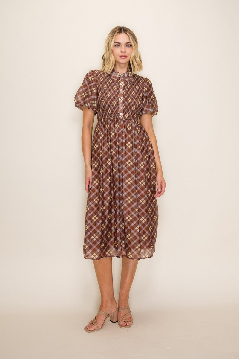 brown plaid midi dress Smocked Shirt – PinkBlush Select Shoe Size:UK 4.5 / US 5.5 SUN 6/2 CHOCOLATE LUXE SATIN cap sleeves Tuckernuck Black Knit Fit