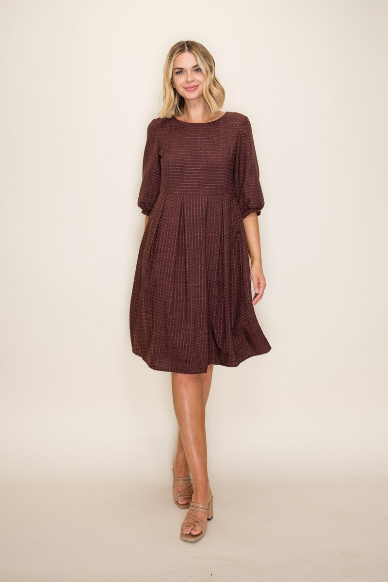 Brown Printed Textured Pleated Maternity Midi Dress
