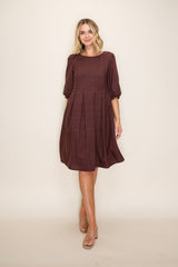 Brown Printed Textured Pleated Maternity Midi Dress