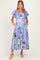 Periwinkle Floral Off Shoulder Balloon Sleeve Maternity Midi Dress