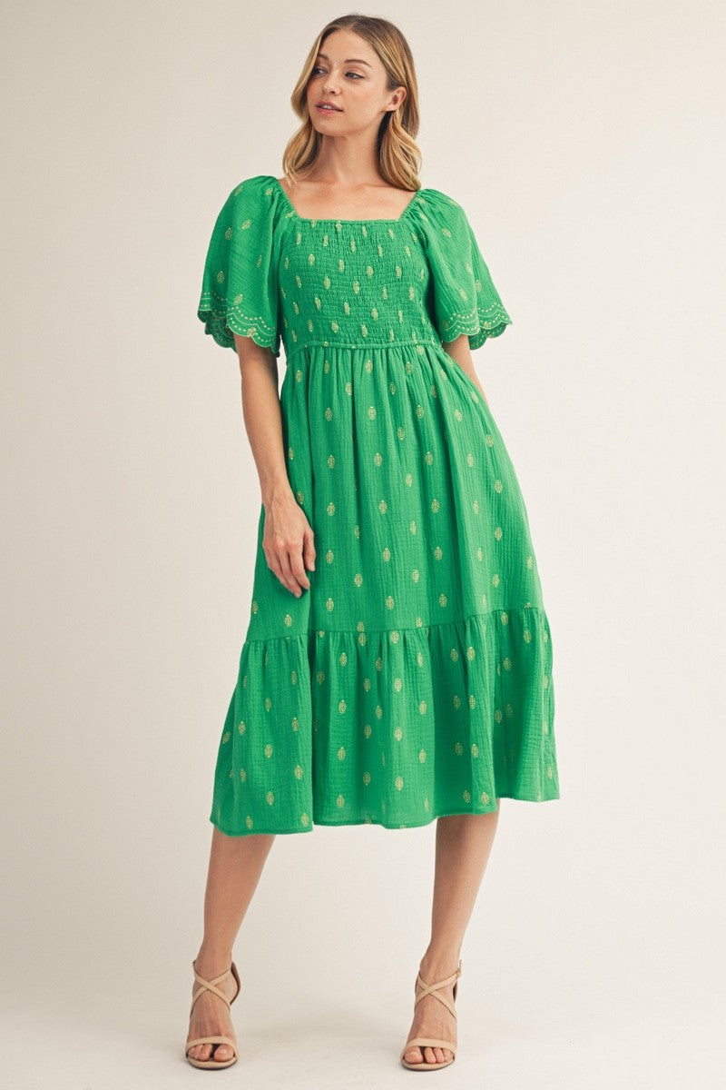 kelly green puff sleeve dress Never Going Back Kelly Green Ruffled Dress Shop the Mint
