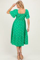 Kelly Green Smocked Embroidered Maternity Midi Dress