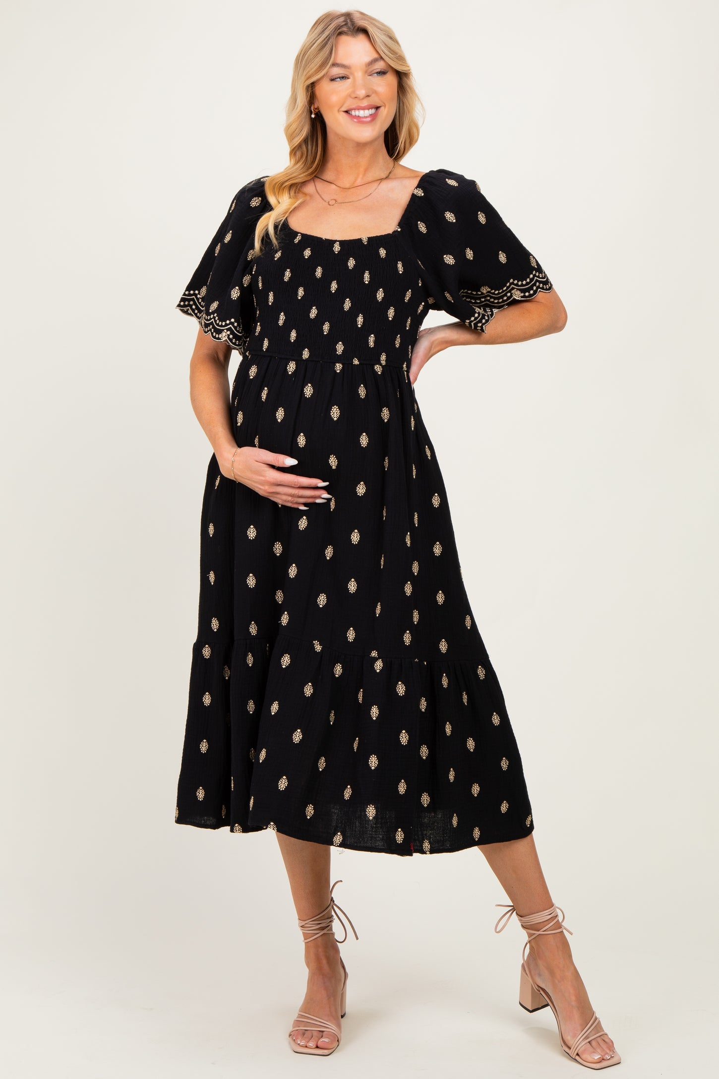 black embroidered smock dress Solstice Embroidered Smock Mini Dress
