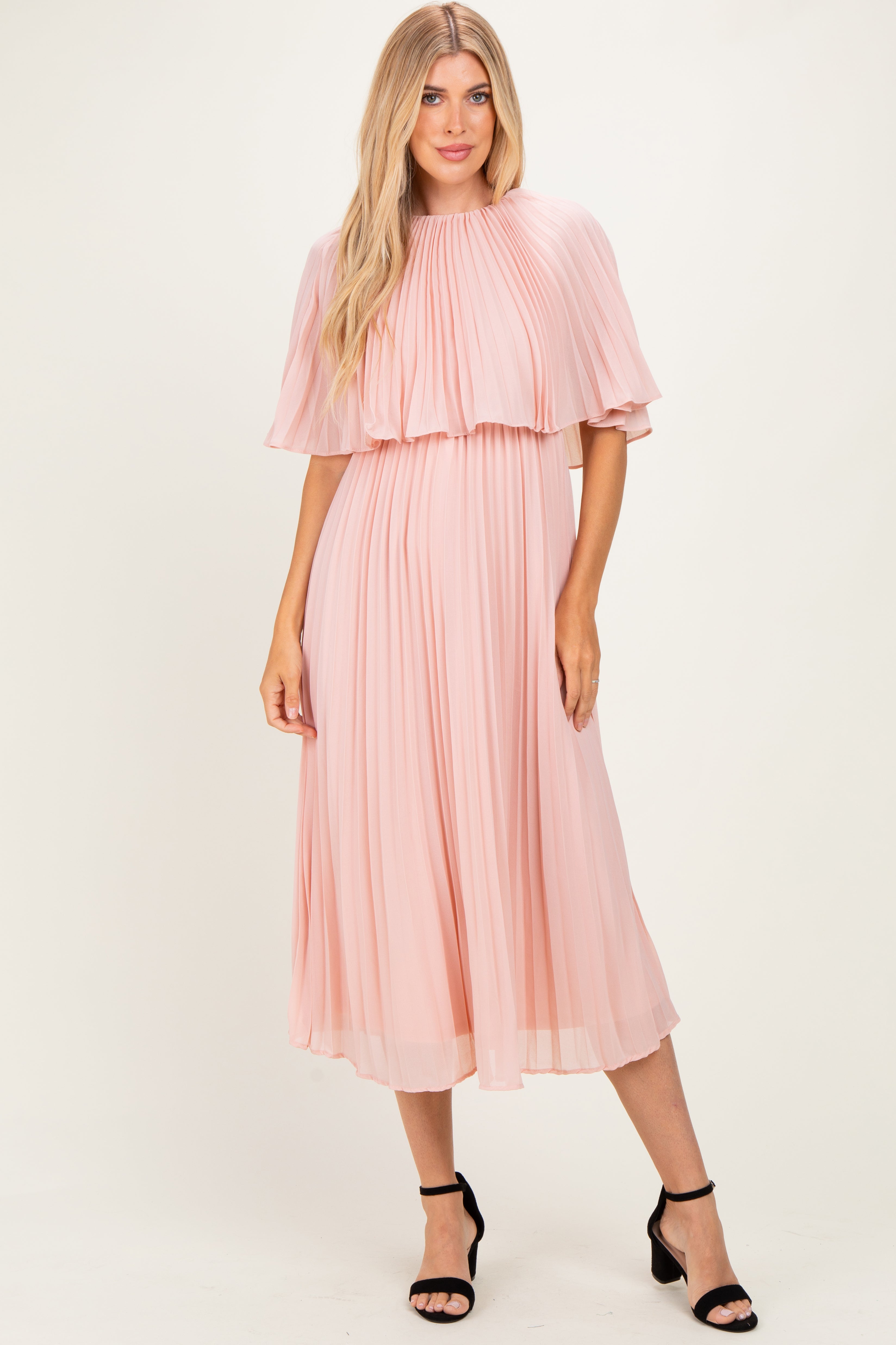 Blush Pleated Cape Maternity Midi Dress – PinkBlush