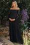 Black Floral Lace Long Sleeve Off Shoulder Maternity Maxi Dress
