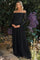 Black Floral Lace Long Sleeve Off Shoulder Maternity Maxi Dress