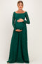 Hunter Green Floral Lace Long Sleeve Off Shoulder Maternity Maxi Dress
