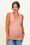 Rose Ribbed Sleeveless Ruched Maternity Tank Top