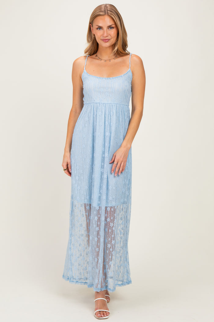 Light Blue Sleeveless Lace Maxi Dress
