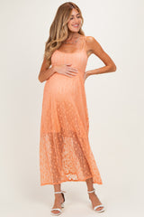Peach Sleeveless Lace Maternity Maxi Dress