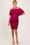 Magenta Off Shoulder Ruched Maternity Dress