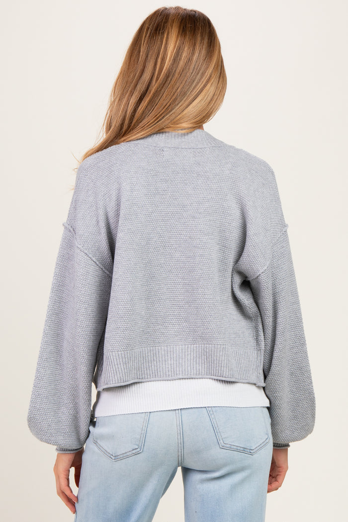 Heather Grey Waffle Knit Balloon Sleeve Maternity Cardigan