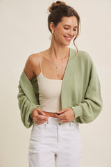 Pistachio Waffle Knit Balloon Sleeve Cardigan