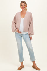 Blush Waffle Knit Balloon Sleeve Maternity Cardigan