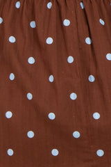 Brown Polka Dot Pleated Bust Maternity Midi Dress
