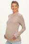 Light Taupe Mock Neck Ribbed Knit Maternity Top