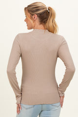 Light Taupe Mock Neck Ribbed Knit Maternity Top