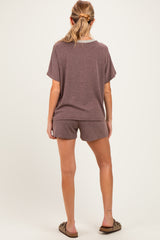 Brown Melange Knit Short Sleeve Top Shorts Maternity Set